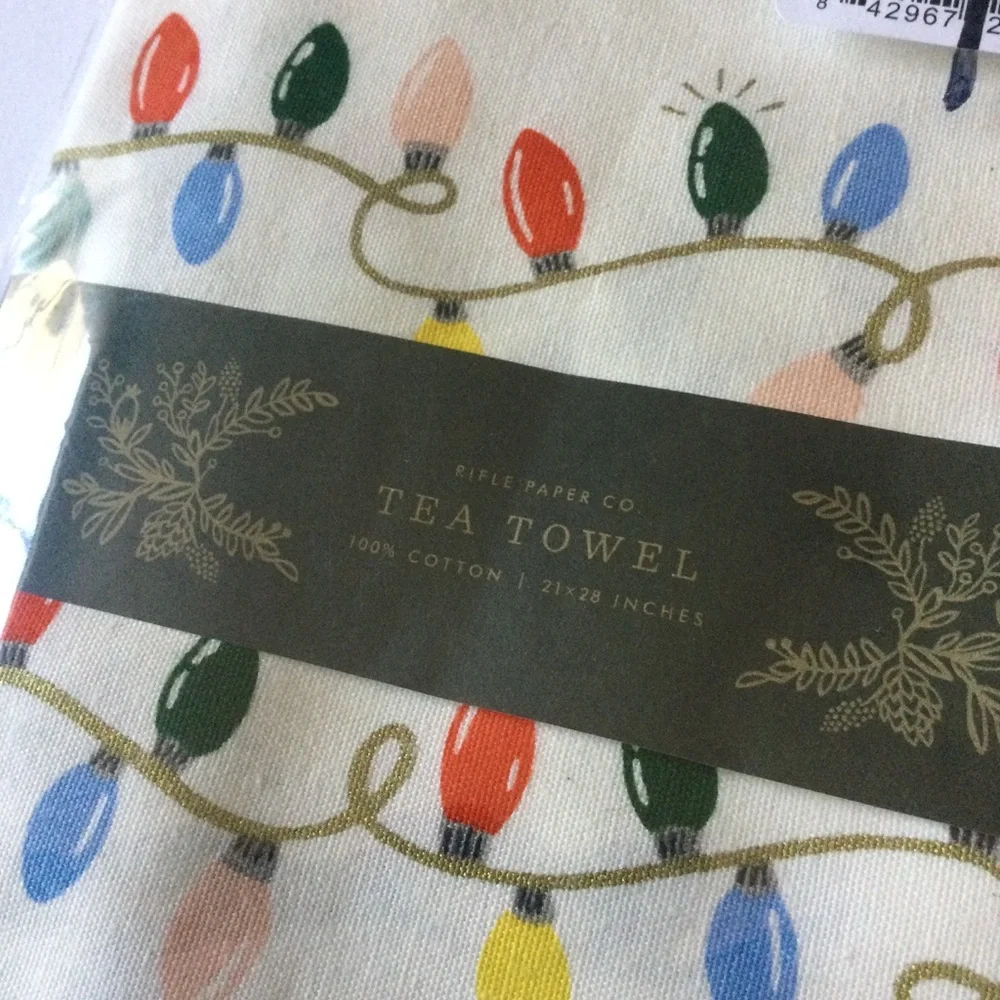 RIFLE PAPER CO. HOLIDAY LIGHTS CHRISTMAS DISH TOWEL NWT